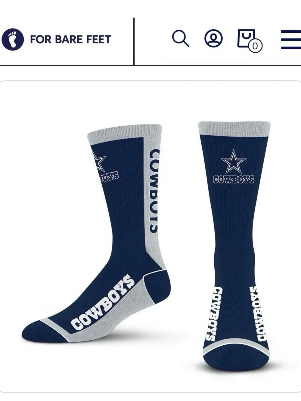 3 Pack Dallas Cowboys Socks Large NEW By For Bare Feet